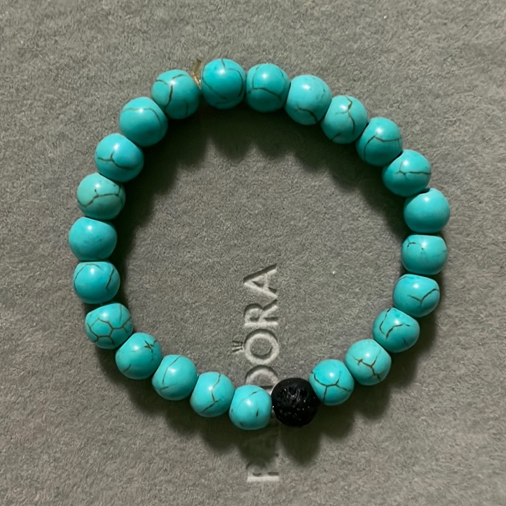 Men Bracelet Blue with Black Volcanic Rock